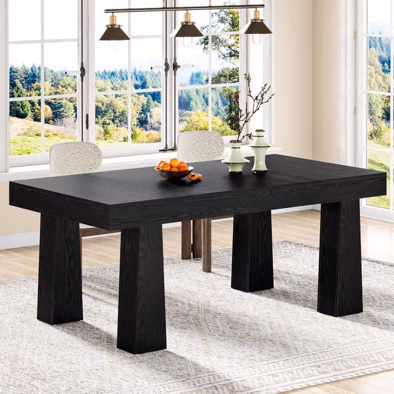 Tavolo da pranzo Tribesigns, 160 × 80 cm. Tavolo da cucina rettangolare in legno nero, robusto e moderno, per sala da pranzo, bar, ristorante, nero