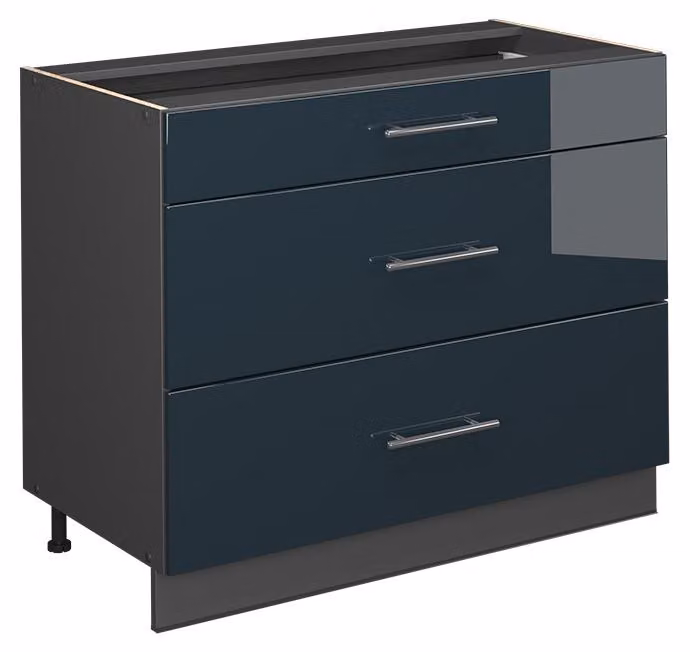 Mobiletto base per cucina Vicco Fame-Line Blu scuro lucido/Antracite 100 cm senza piano di lavoro, Model 61627
