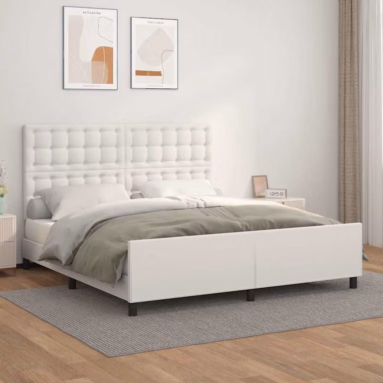 Giroletto con Testiera vidaXL in Similpelle Bianco L/P/H: 160 x 200 x 128 cm