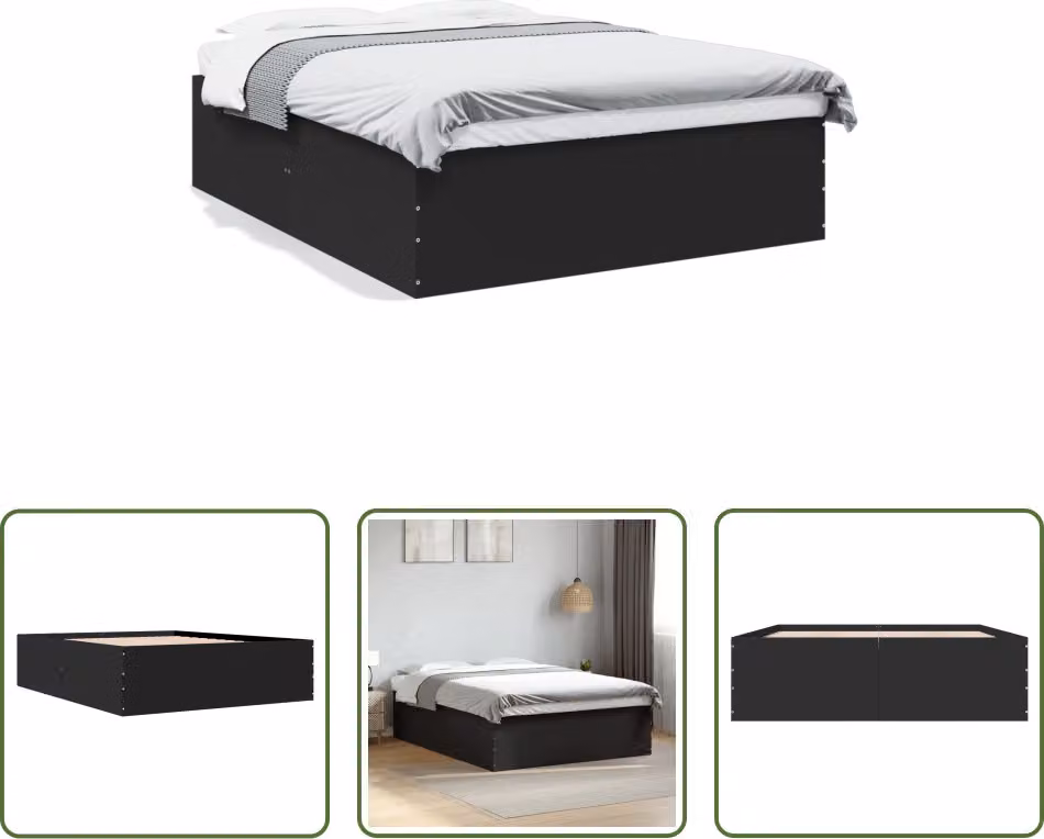 The Living Store Struttura letto nera 150x200 cm in materiale ligneo