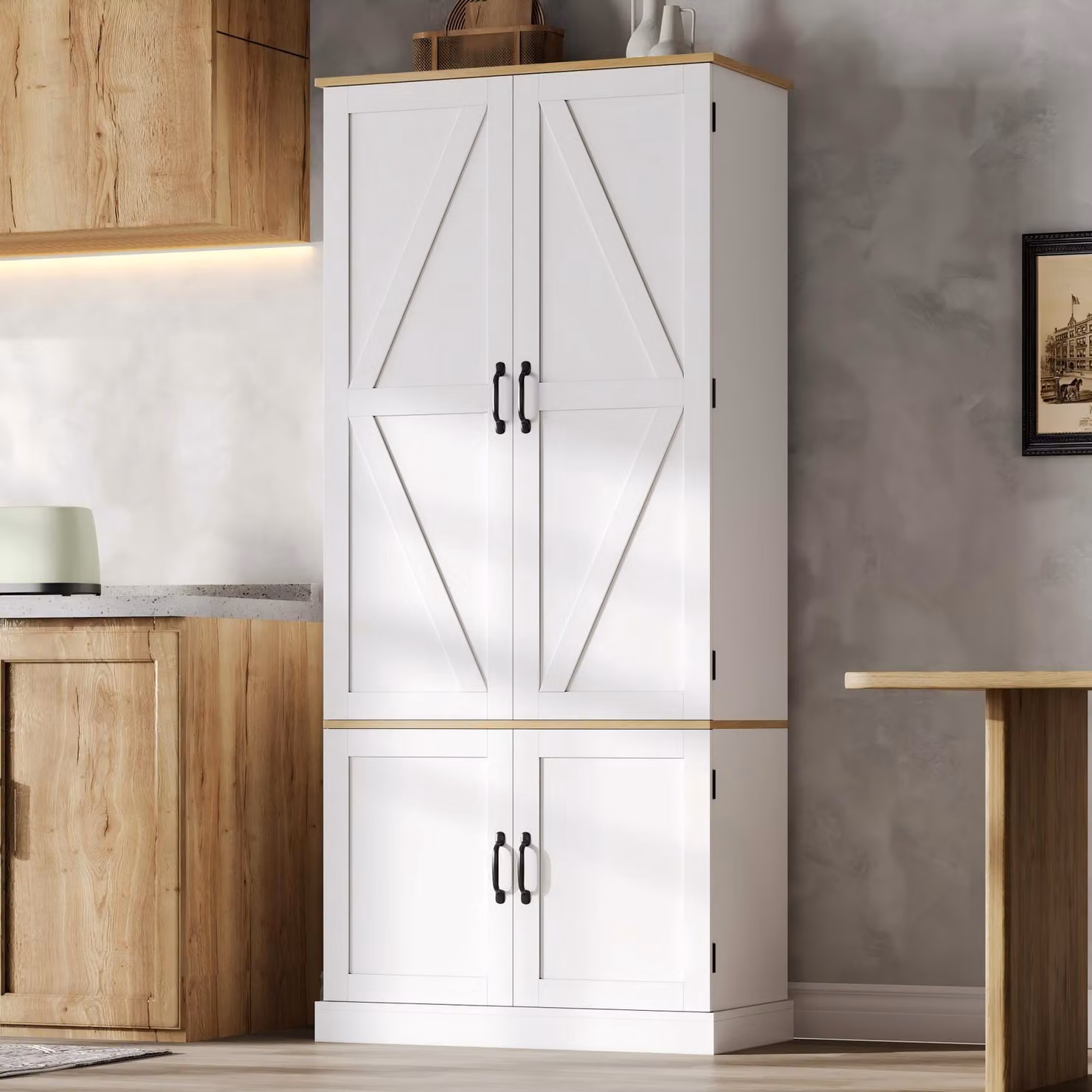 Armadietti da cucina Flieks con sensore di movimento, ripiani regolabili, armadi alti, contenitori portaoggetti, dimensioni 80x40x180 cm, colore bianco