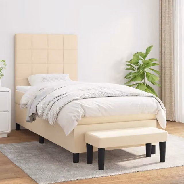 Letto Ibrido con Giroletto a Molle e Materasso vidaXL, Colore Beige e Bianco, L/P/H: 90 x 200 x 203 cm