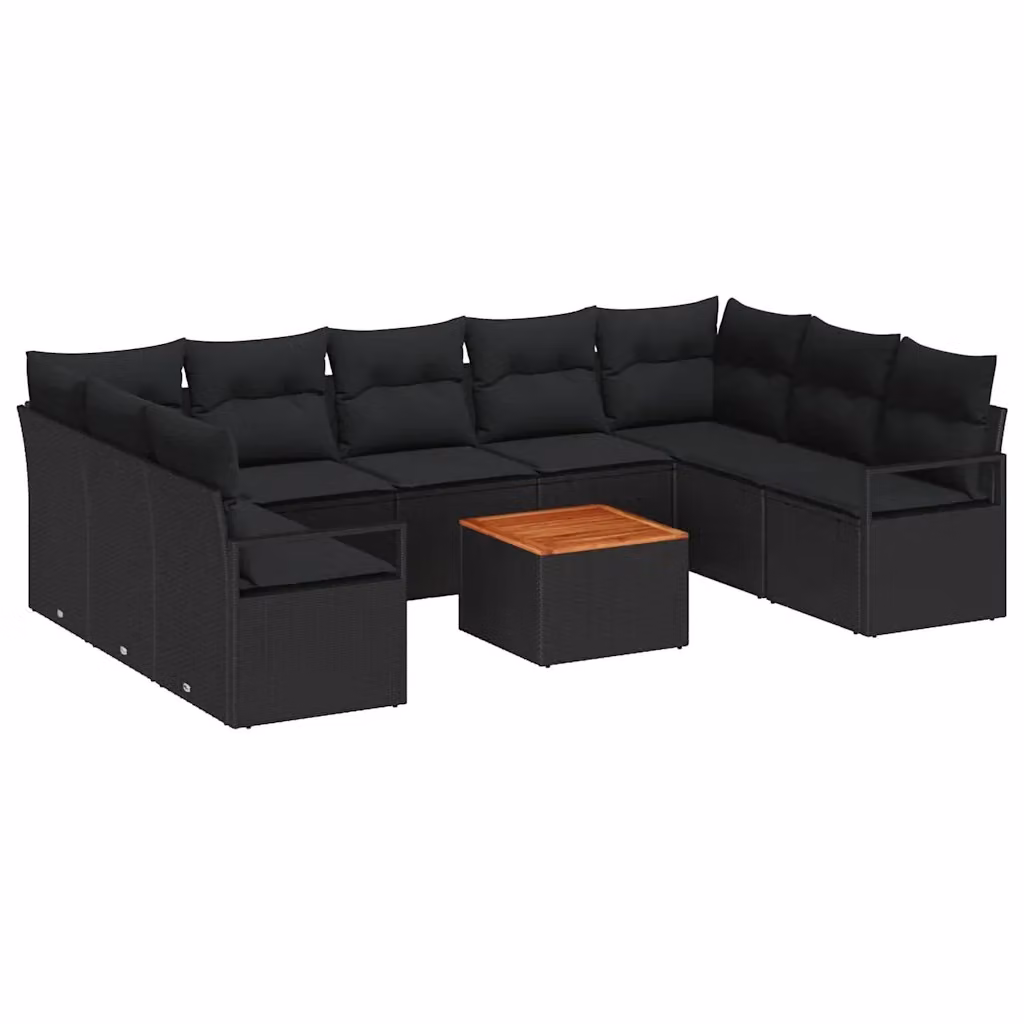 Set Divano da Giardino a L vidaXL in Polyrattan Nero con Cuscini e Tavolino da Esterno – 2