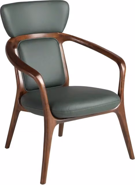Poltrona moderna Angel Cerdà in similpelle verde con braccioli e struttura in legno – 1