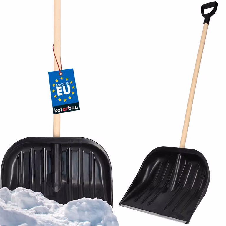KOTARBAU® Pala da neve Pala da neve 48 cm con manico in legno Lama in plastica rinforzata con attacco in metallo e impugnatura ergonomica Nero 128 cm