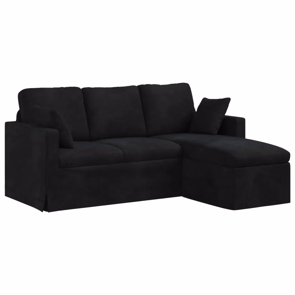 vidaXL Divano ad angolo in velluto nero con cuscini, L/P/H: 178 x 134 x 80 cm – 2