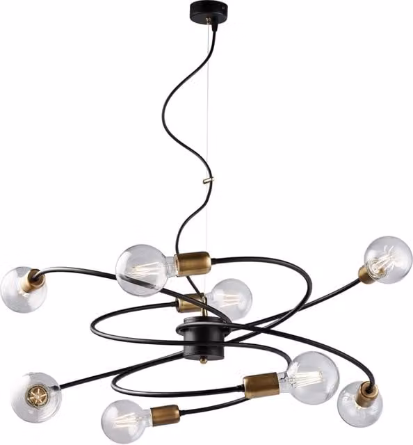 Sospensione Industrial 8 Luci Vortex Ferro Nero E Ottone Brunito