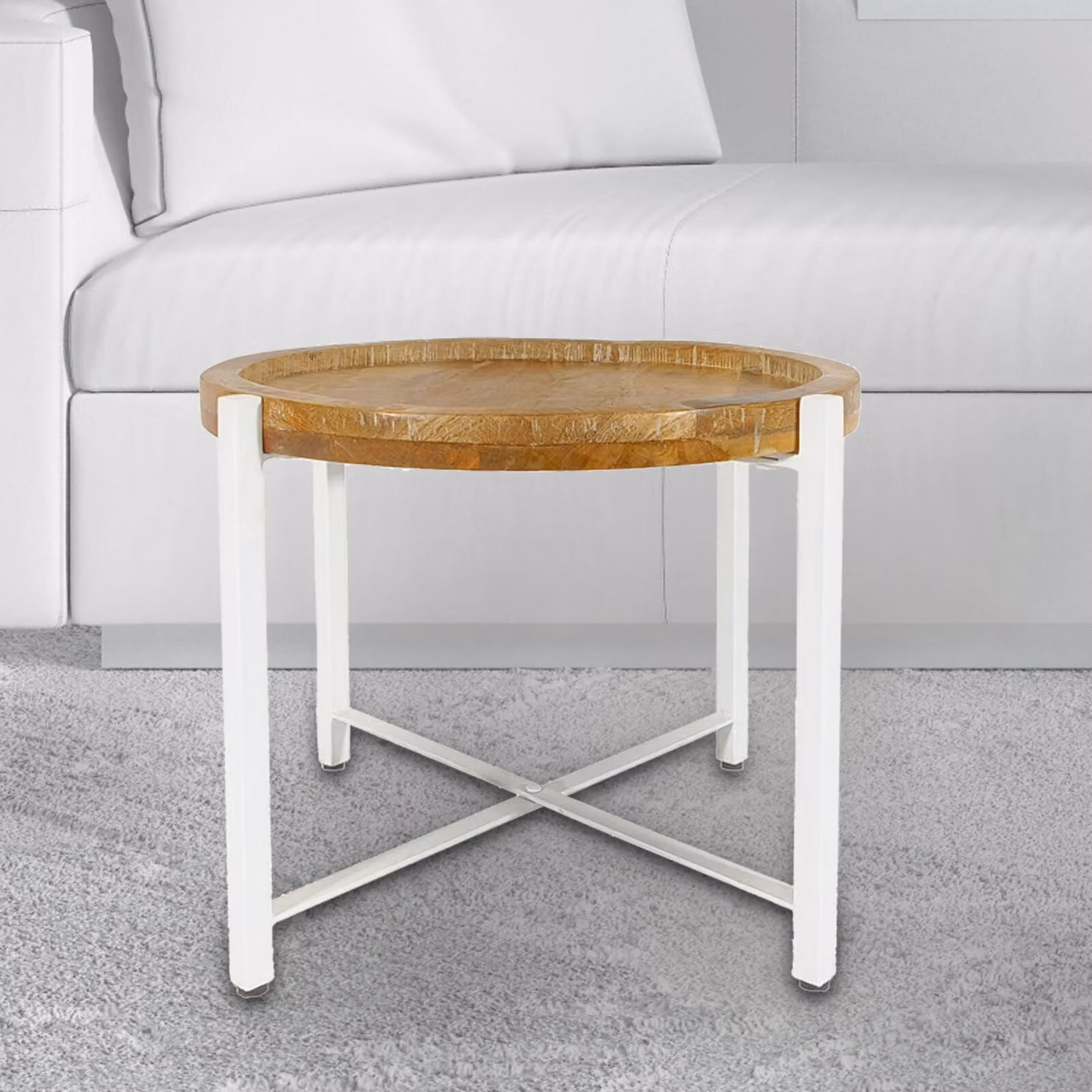 Tavolino ø55cm tavolino rotondo da salotto Sioux metallo bianco puro