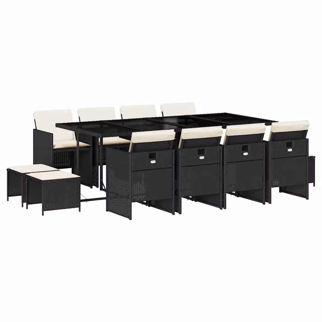 vidaXL Set da Pranzo da Giardino 13pz in Polyrattan con Cuscini e Tavolo in Vetro Nero – 2