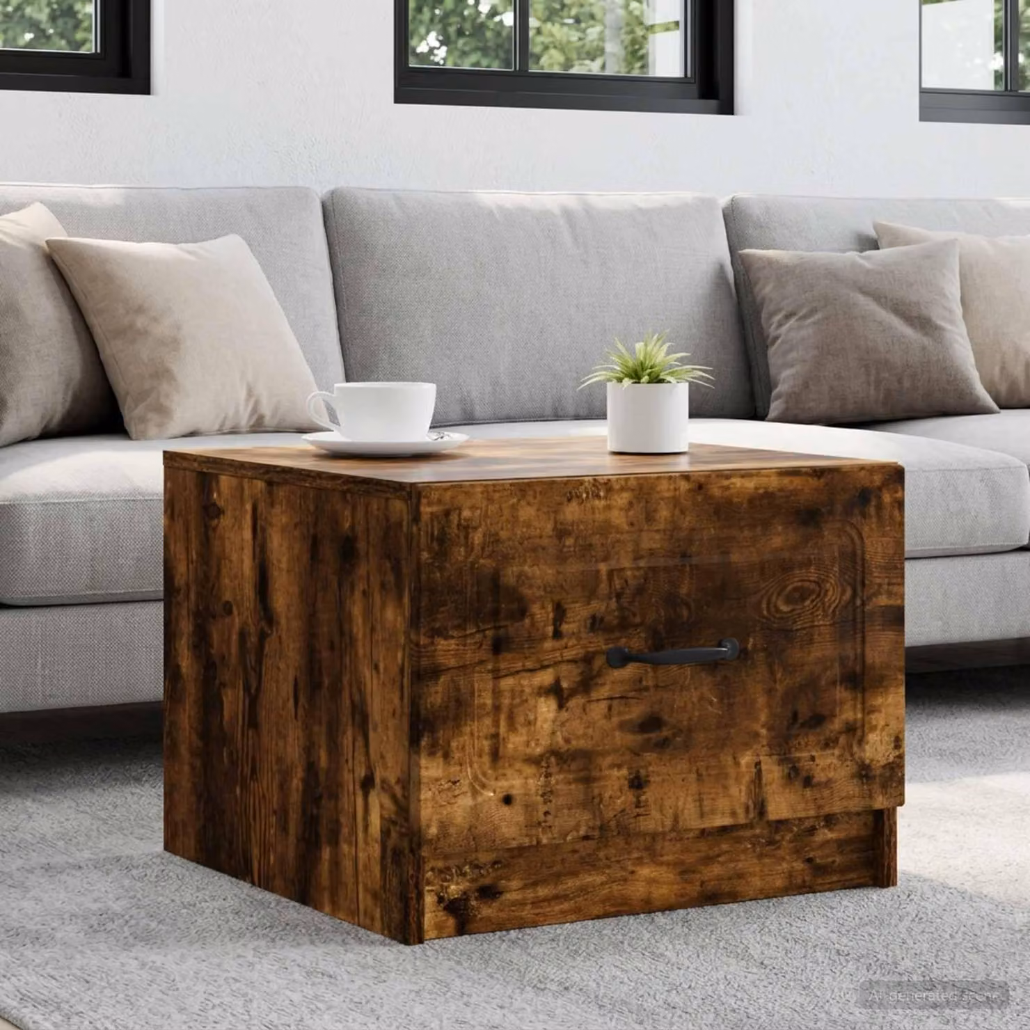 Maison Exclusive - Tavolino in legno impiallacciato noce affumicato, dimensioni 49 x 50 x 37 cm