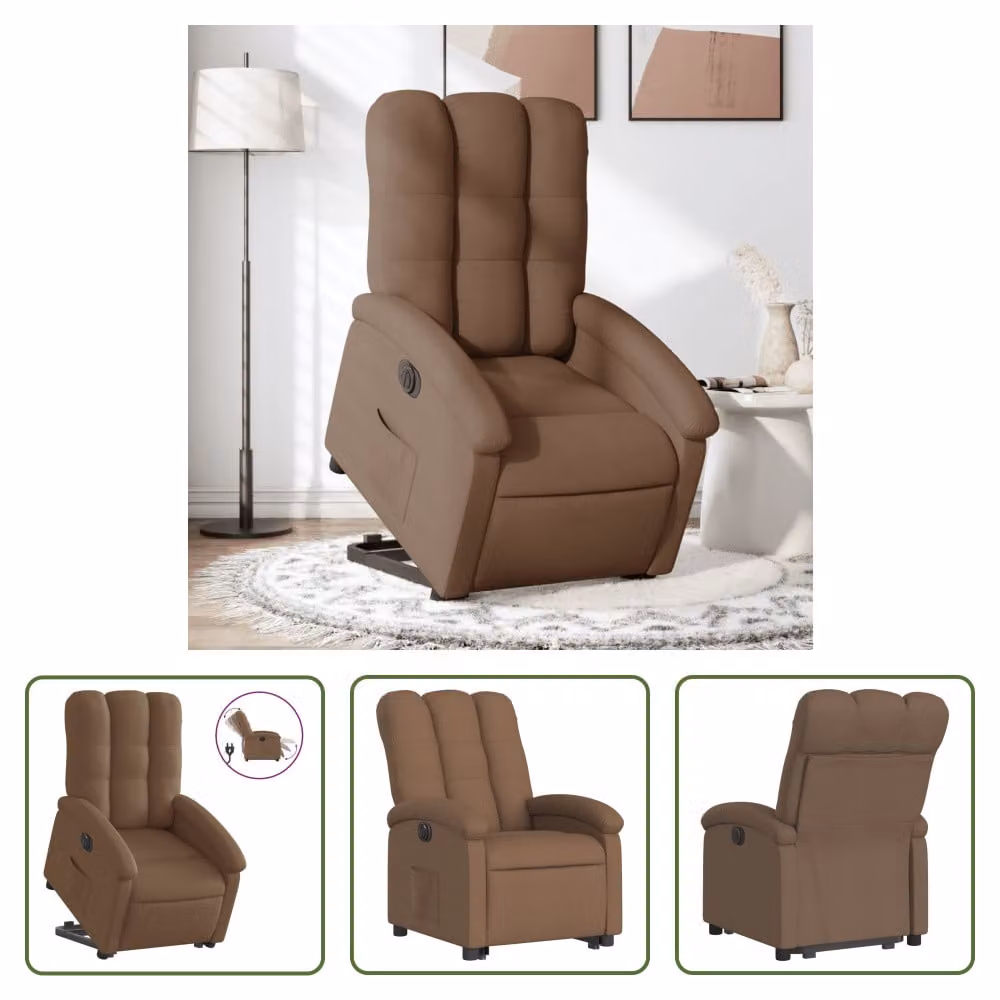 The Living Store Poltrona relax con supporto elettrico in tessuto marrone