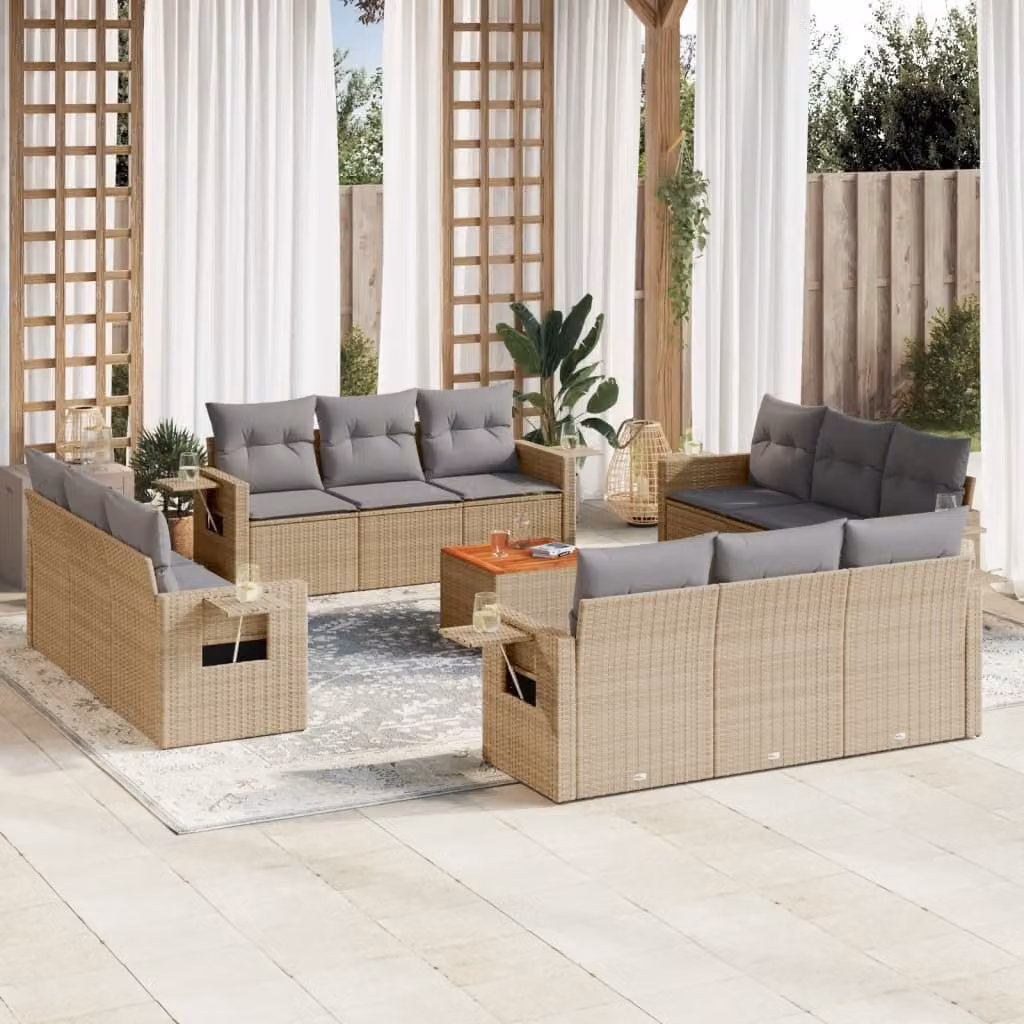 Maison Exclusive - Set Divano da Giardino 13 pz con Cuscini Beige Misto Polyrattan