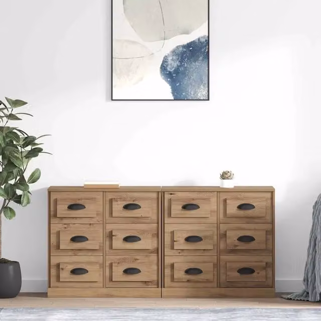 Set di 2 credenze moderne vidaXL in rovere marrone, L/P/H: 70 x 35,5 x 67,5 cm