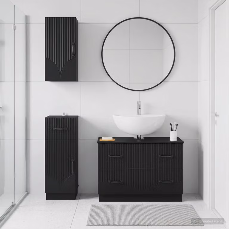 Set di armadietti da bagno vidaXL HOORN in 3 pezzi nero opaco con mobile lavabo e pensili sospesi