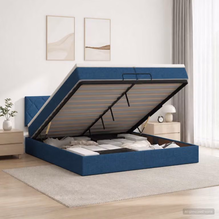 Letto Ottomano vidaXL con Materasso Ibrido e Illuminazione LED Blu, L/P/H: 200 x 200 x 88 cm