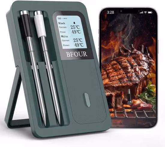 Termometro a carne wireless con 2 sonde - Termometro barbecue con display LCD grande e controllo tramite app
