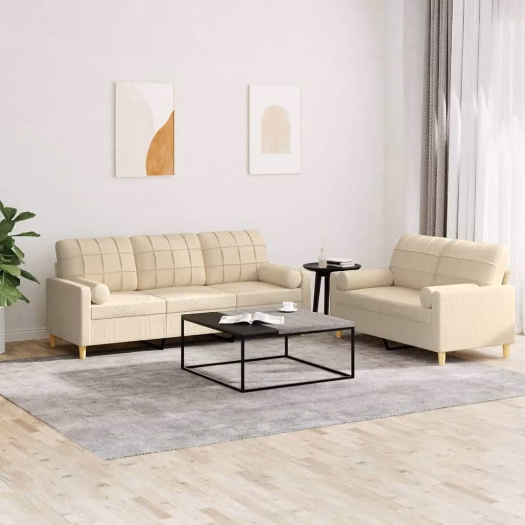 Maison Exclusive - Set divano a 2 posti con cuscini in tessuto color crema