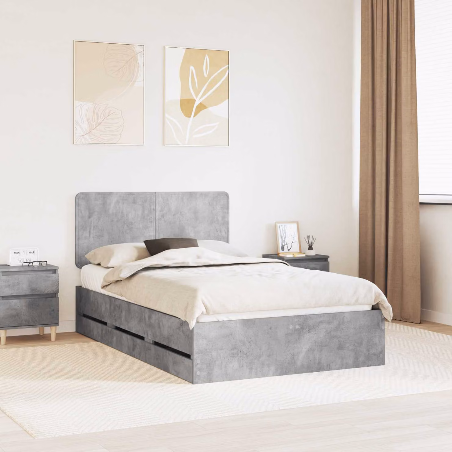 Struttura del letto con cassetti vidaXL in legno MDF Grigio cemento L/P/H: 138 x 196 x 36,2 cm
