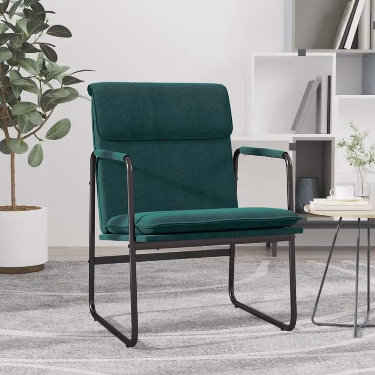 Sedia Lounge vidaXL Verde con Braccioli in Tessuto e Struttura in Metallo L: 55 cm, P: 64 cm, H: 80 cm