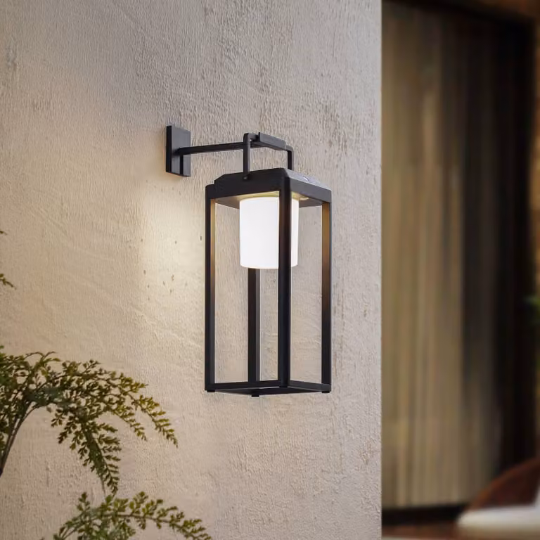 Lampada LED solare 2 in 1 Lucande Tilena, nera, angolare, alluminio Tilena Lucande, dimmerabile, Nero, Alluminio, Moderno, Lampada solare da esterni
