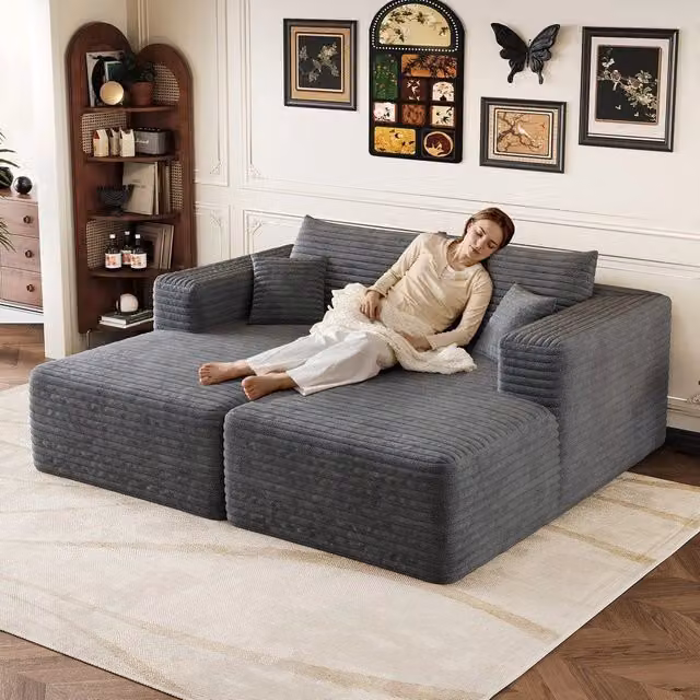 Divano letto con dormeuse ¨C Minimal ¨C Grigio scuro tessuto velluto 151x180cm