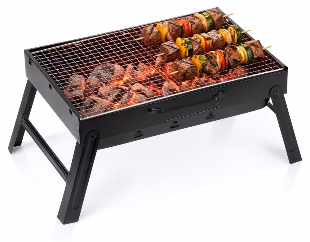 Vilde | Barbecue a valigetta pieghevole - 51x30x23 cm - Barbecue portatile a carbonella da campeggio