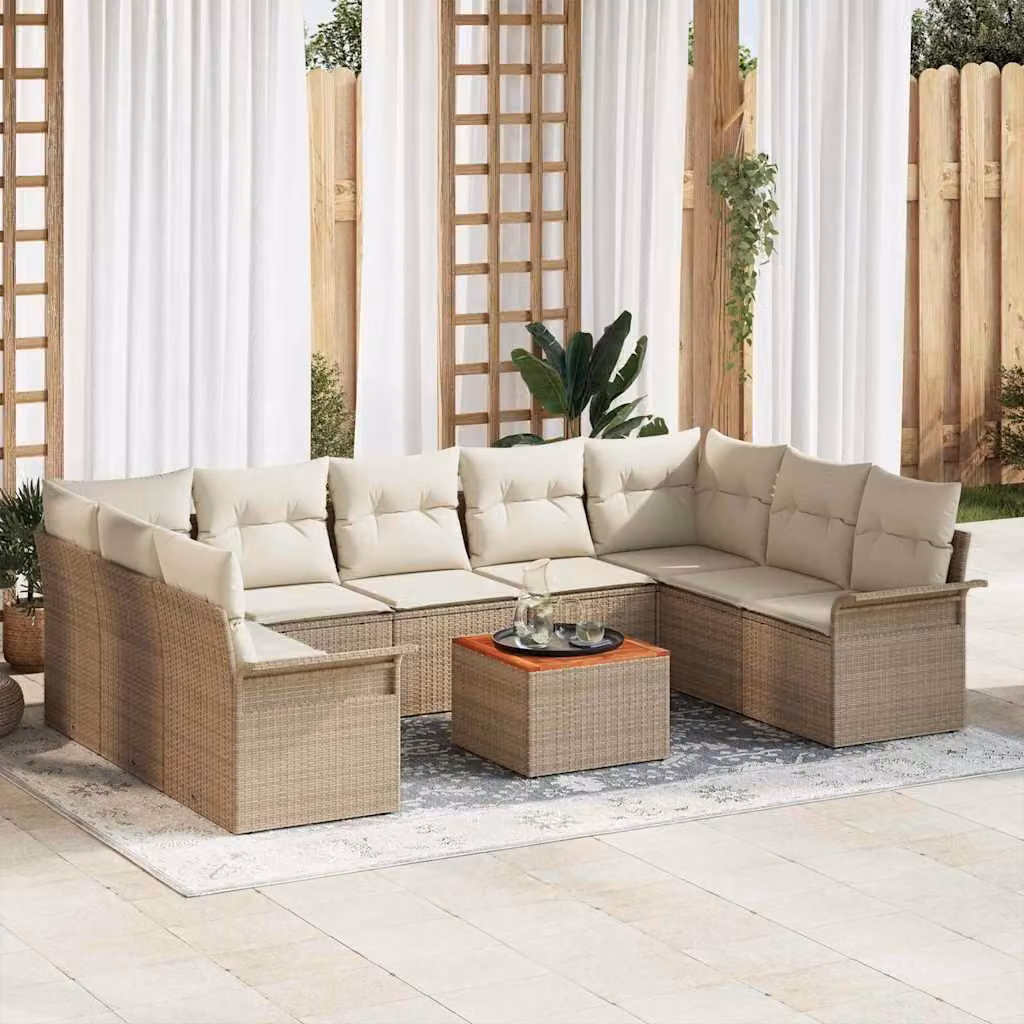 Maison Exclusive - Set Divano da Giardino 10 pcs Beige Poly Rattan