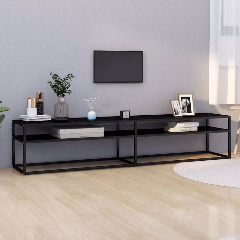 vidaXL Mobile Porta TV Nero in Vetro Temperato e Metallo L 200 cm x P 40 cm x H 40,5 cm