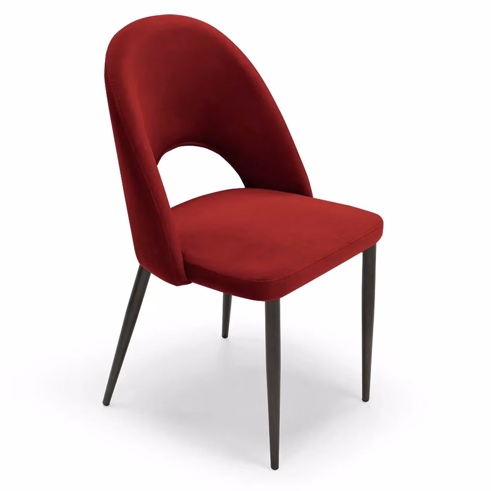 Sedia imbottita per sala da pranzo SOLE Redokasa con rivestimento in velluto idrorepellente e gambe in metallo, colore Rosso – 2
