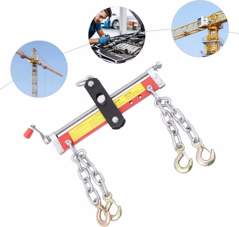Traversa per carico motore - Sollevatore motore regolabile Livellatore di carico - Capacità di carico 900 kg - Acciaio legato - Lunghezza catena 28,5 cm - Lunghezza totale 45 cm - Argento