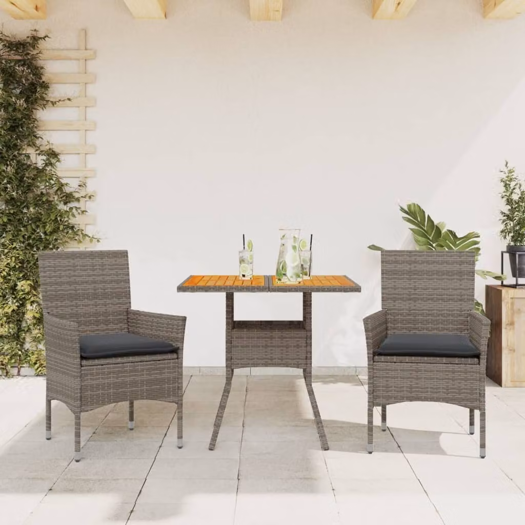 Maison Exclusive - Set Pranzo da Giardino 3pz con Cuscini Polyrattan Acacia Grigio