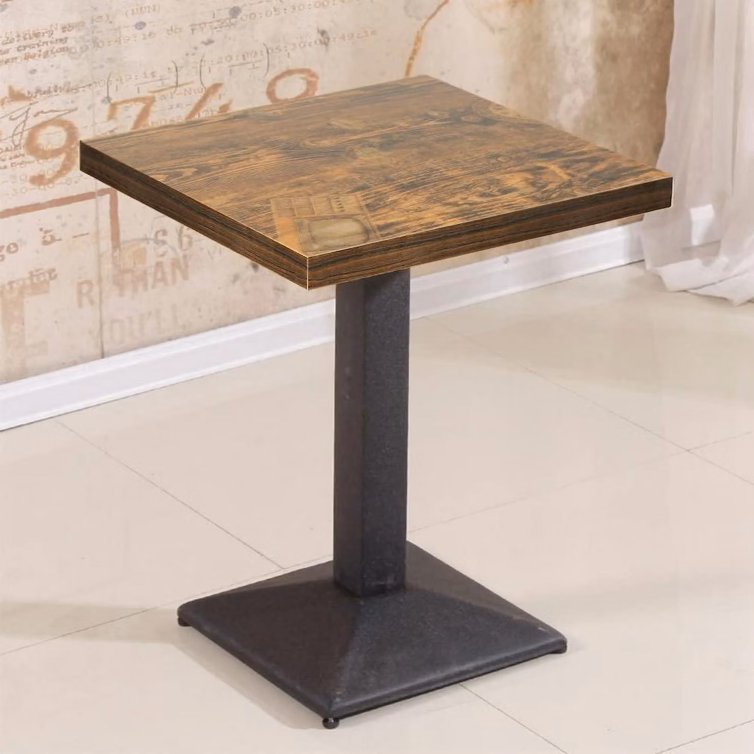 Tavolo da pranzo, tavolo da cucina, quadrato, piano in legno di quercia, gambe in metallo, 60x60x75 cm