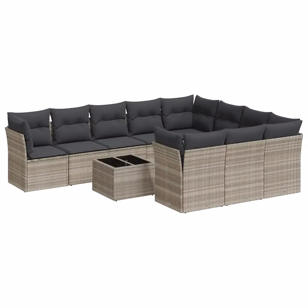 vidaXL Set Divani da Giardino 11 pz con Cuscini in Polyrattan e Tavolino da Esterno Grigio – 2