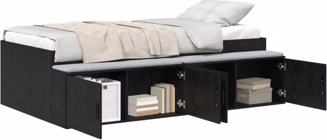 Letto singolo | Letto per adulti | Struttura del letto Rovere Nero 90 x 200 cm Legno multistrato