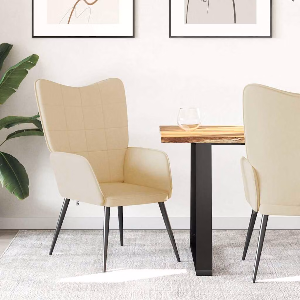 Sedia Relax vidaXL in tessuto beige con struttura in metallo e braccioli