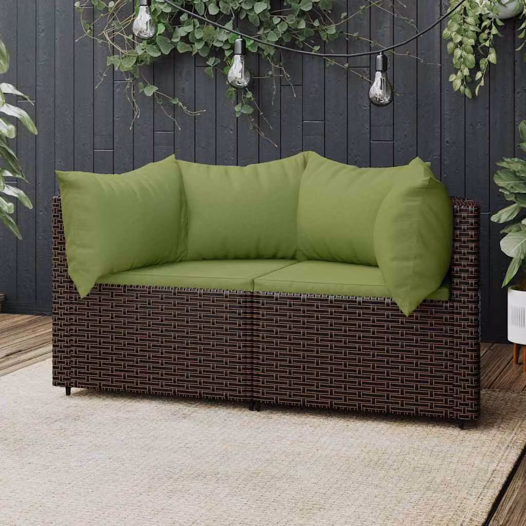 Set di 2 Divani Angolari da Giardino vidaXL in Polyrattan Marrone con Cuscini