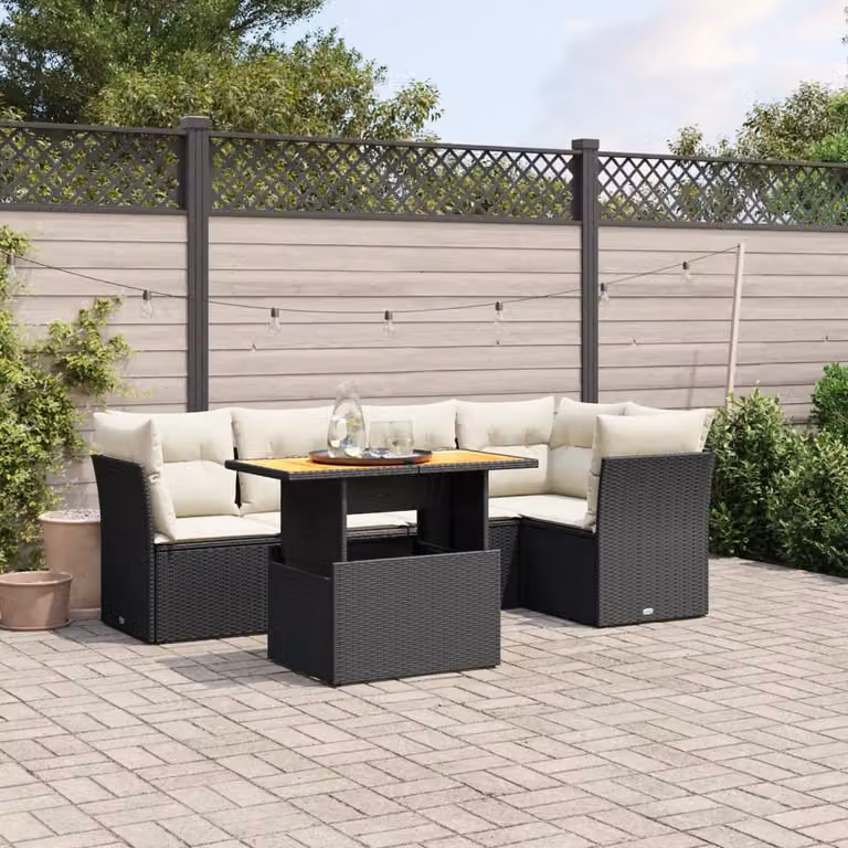 vidaXL Set Divani da Giardino 5 pz a L con Cuscini, Polyrattan e Acciaio, Nero e Bianco