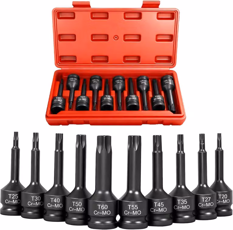 Set di chiavi a bussola Torx da 1/2 pollice, 10 pezzi, da T20 a T60, in acciaio cromo-molibdeno, per la riparazione di automobili
