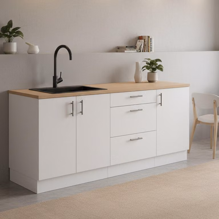 Orlaya - Cucina, Bianco, 3 Cassetti, Elettrodomestici non inclusi,