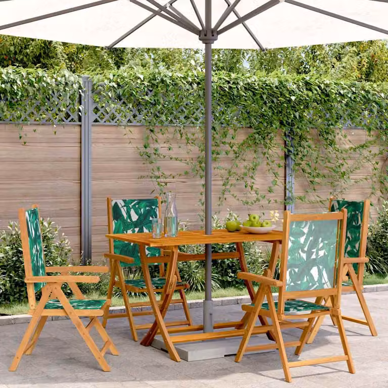 Set di 4 sedie pieghevoli reclinabili vidaXL in legno di acacia oliato e tessuto verde resistente ai raggi UV