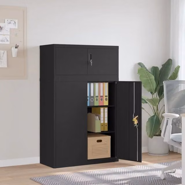 Armadio Classificatore vidaXL in Metallo Nero Opaco con Ante a Battente e Serratura L/P/H: 90 x 40 x 145 cm