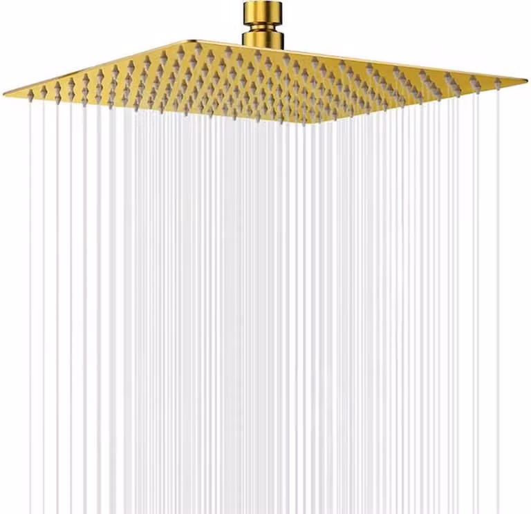 Soffione doccia quadrato color oro, 30 cm, con spruzzatori anticalcare