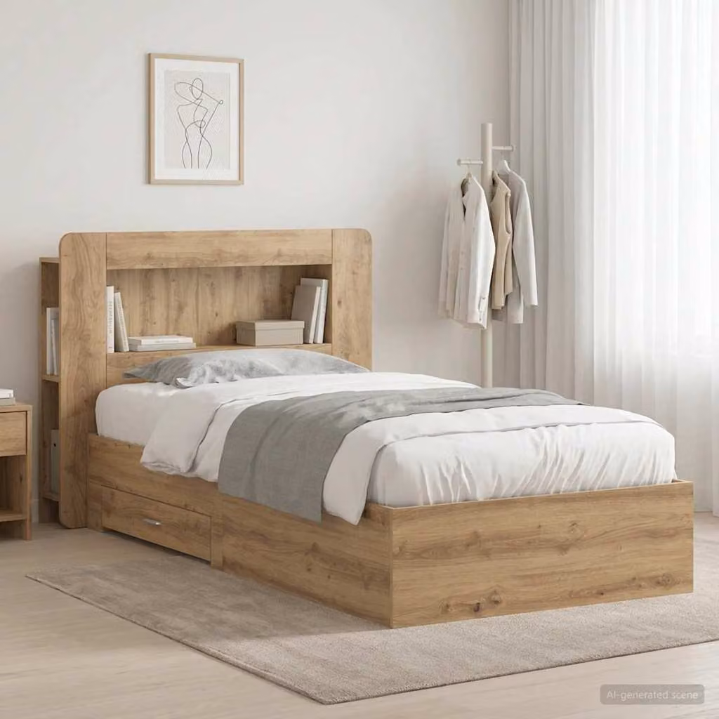 vidaXL Telaio letto con contenitore e cassetti in legno Rovere Artigianale, Marrone, L 190 x P 90 cm
