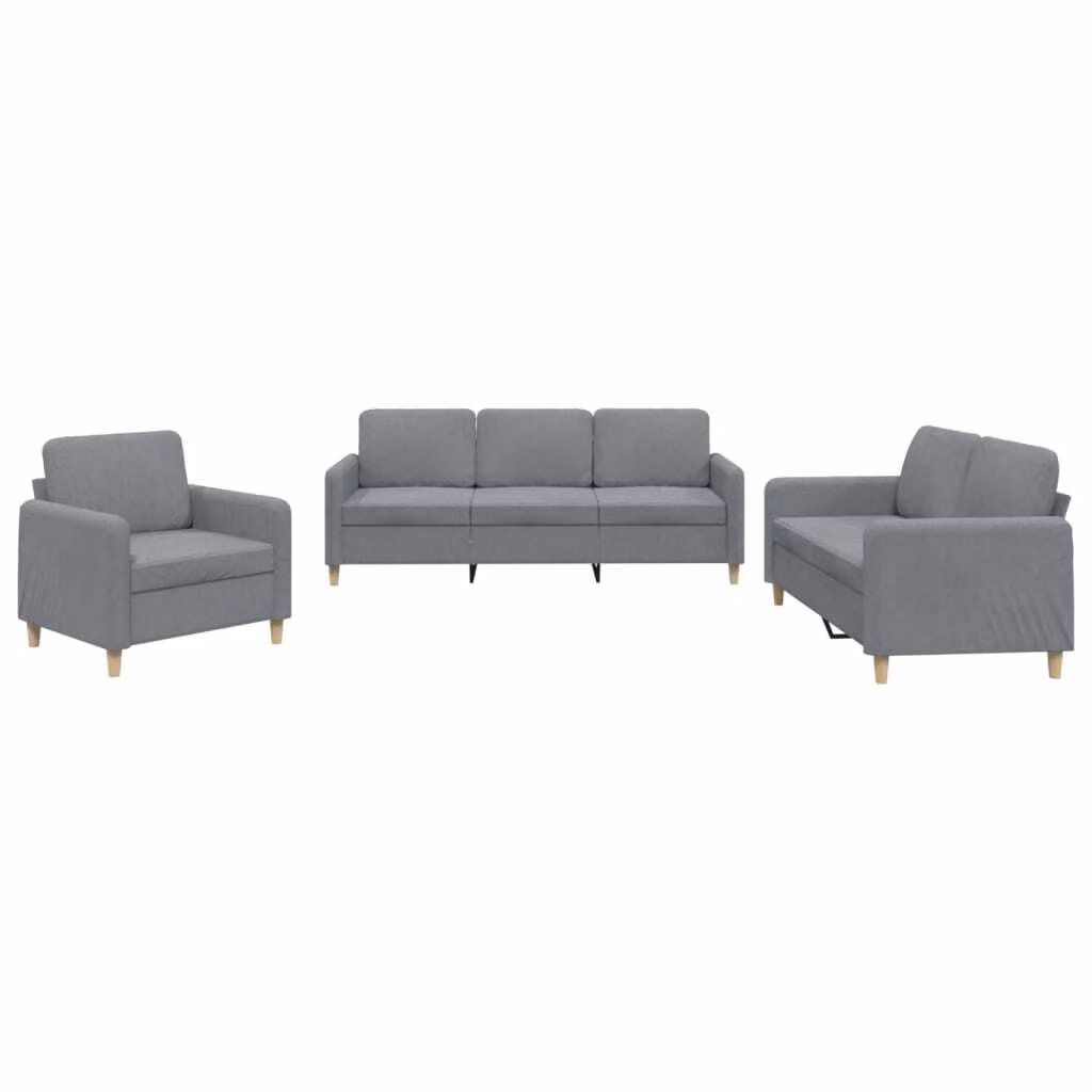 Set di Divani 3 pz con Cuscini Grigio Chiaro in Tessuto