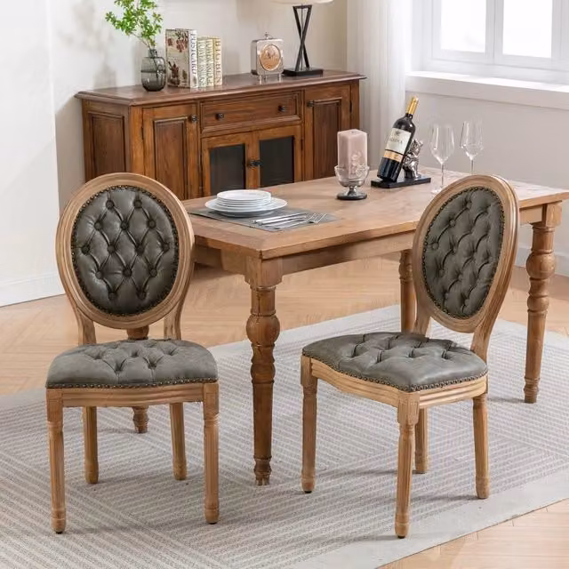 Set di 2 sedie da pranzo stile Minimal in similpelle beige con struttura in legno massello imbottite – 1