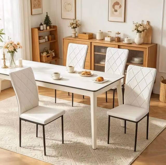 Set 4 sedie da pranzo in similpelle nero e bianco