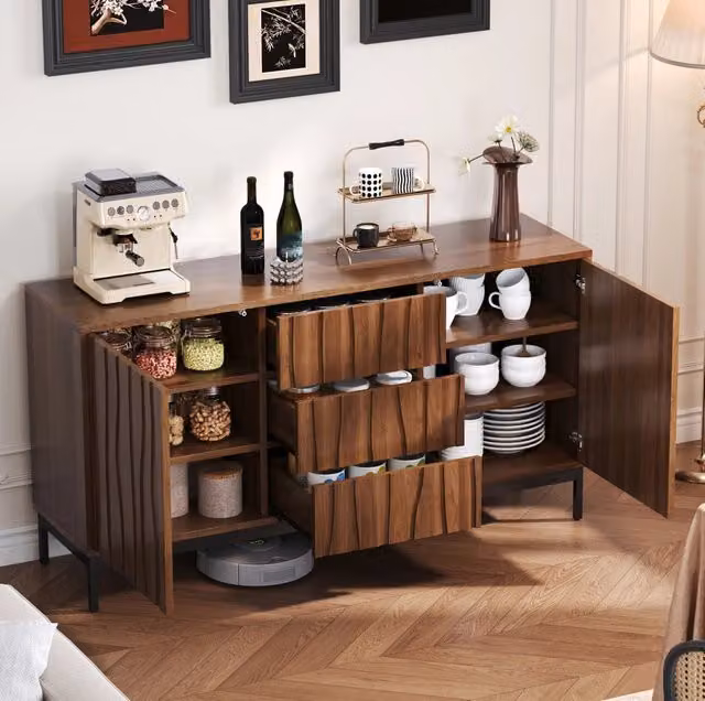 credenza 150 cm marrone scuro – 3 cassetti, ripiani regolabili