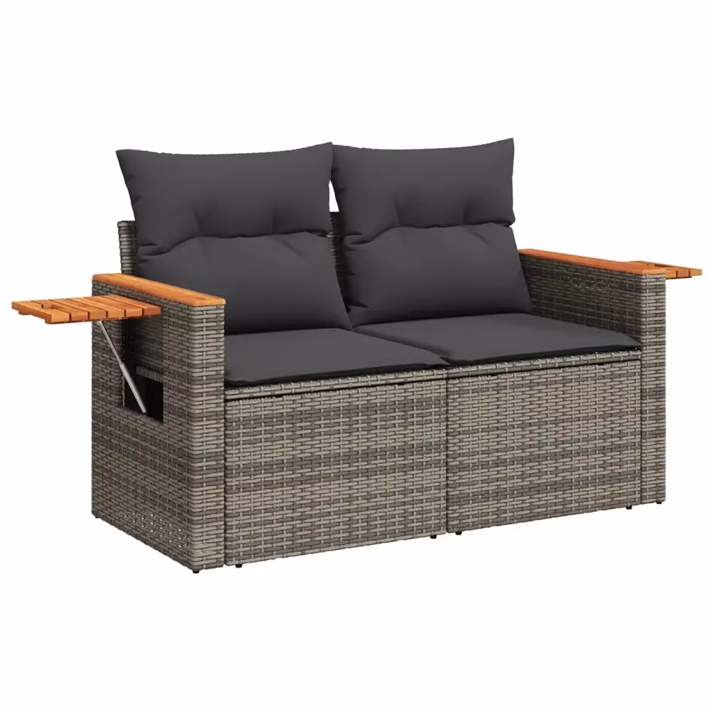 Divano da giardino a 2 posti vidaXL in polyrattan grigio con cuscini inclusi – 2