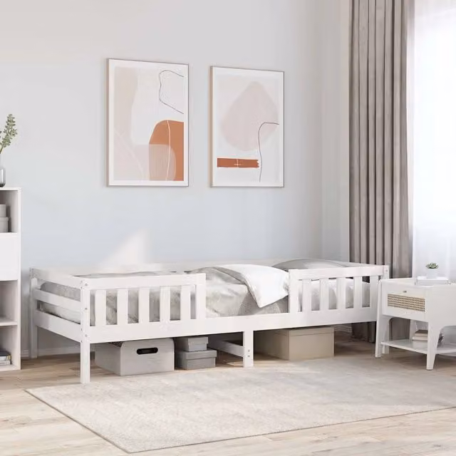 Struttura Letto Moderno Design Mania in Legno Massello di Pino Bianco L: 195.5 cm, P: 80.5 cm, H: 56 cm