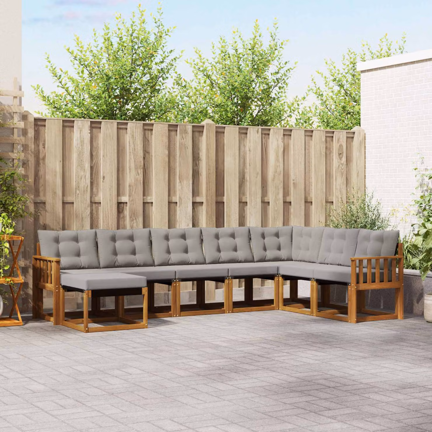 Set di divani da esterno vidaXL 8 pz in legno di acacia e textilene, Grigio e Marrone